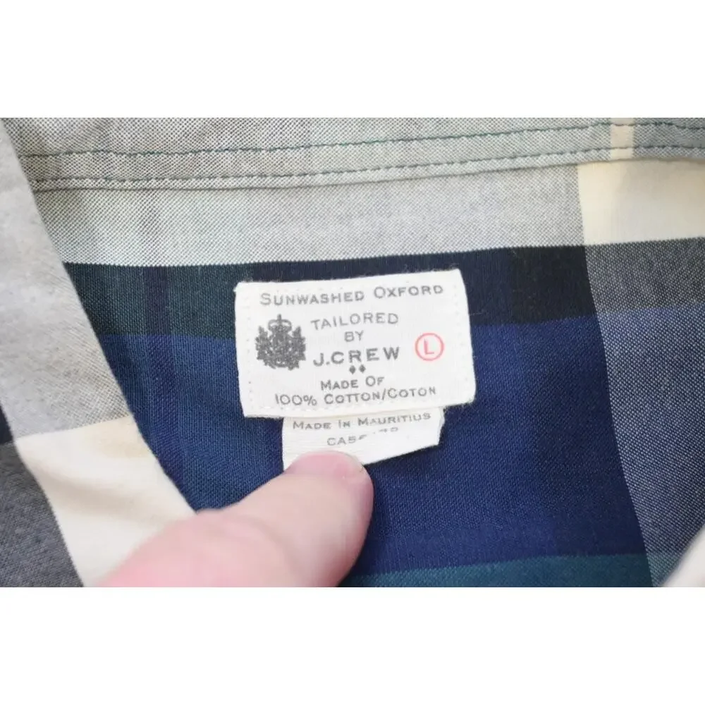 J‎ Crew Sunwashed Oxford Dress Shirt Plaid Long Sleeve Button Up Mens Size Large